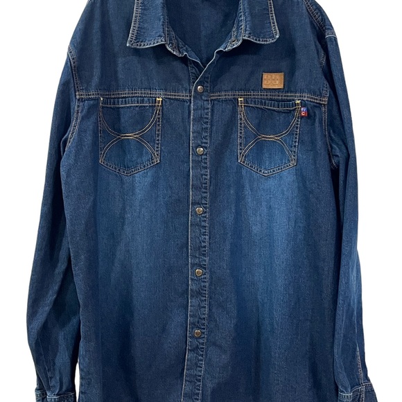COOGI Down Under Blue Australia 4X XXXXL Cotton Denim Snap Long Sleeve Shirt Men - Picture 11 of 12